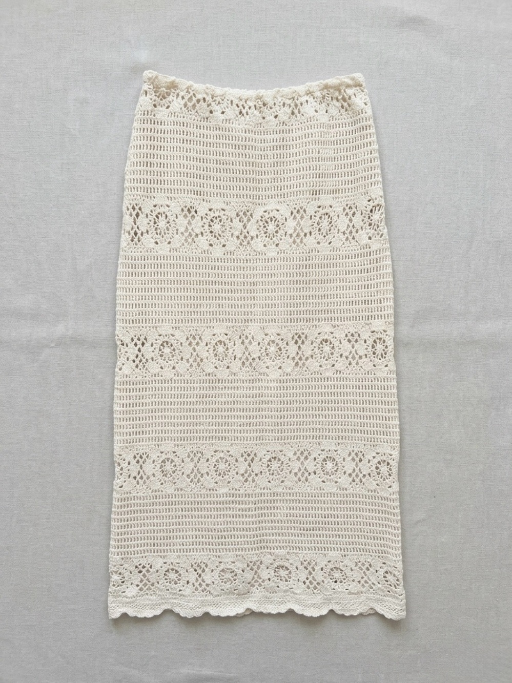 Dex Cream Crochet Midi Pencil Skirt